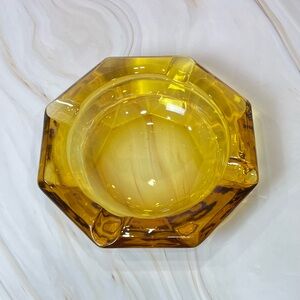 1970s Mid-Century Modern Ashtray Thick Heavy Amber Glass MCM Retro Home Decor